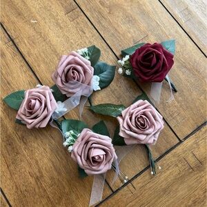 Chic Floral Corsage Set - Burgundy and Blush